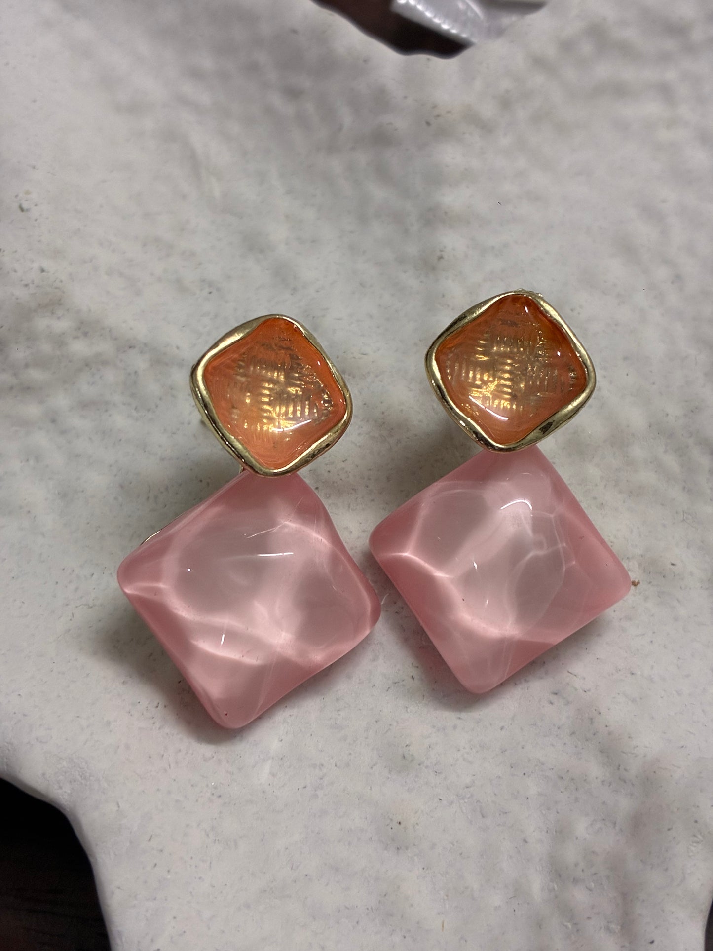 Pink And Orange Square Studs
