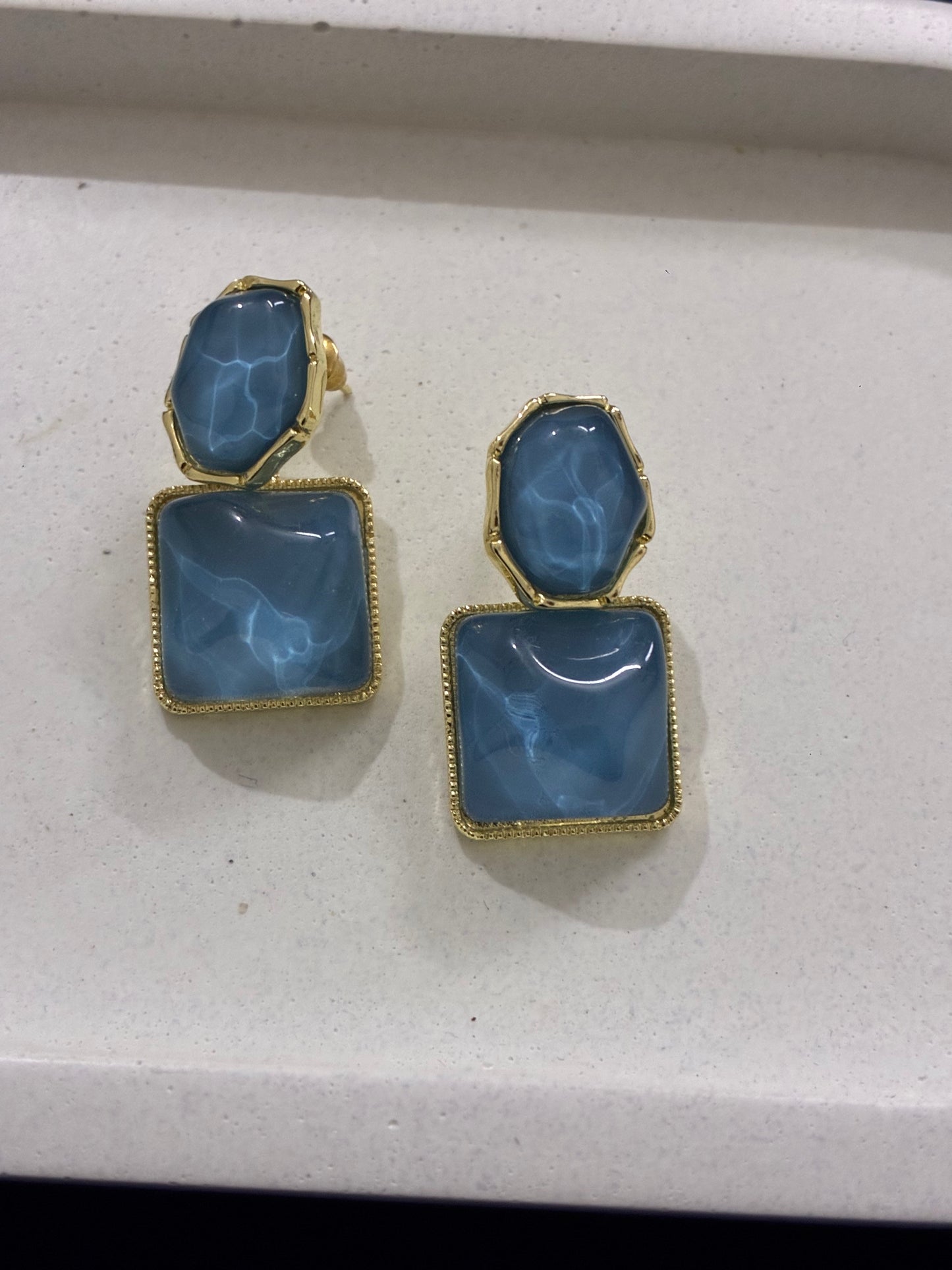 Square Drop Blue Studs