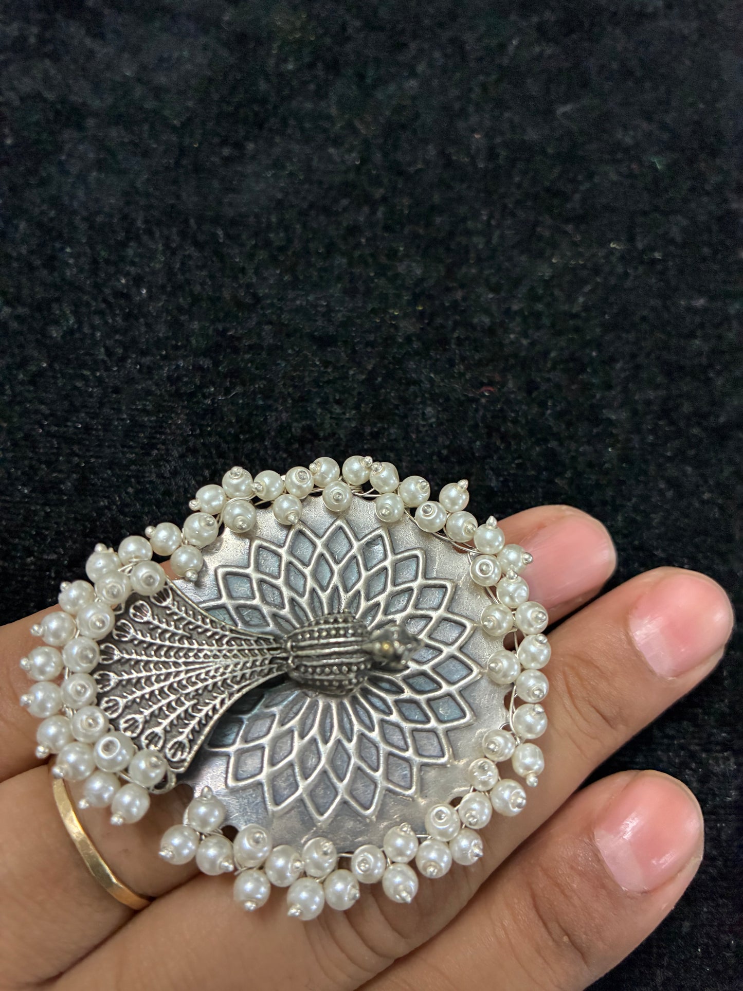 Pearl Studded Peacock Ring