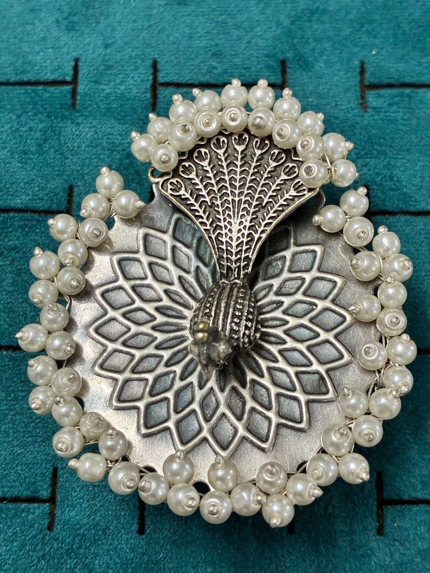 Pearl Studded Peacock Ring