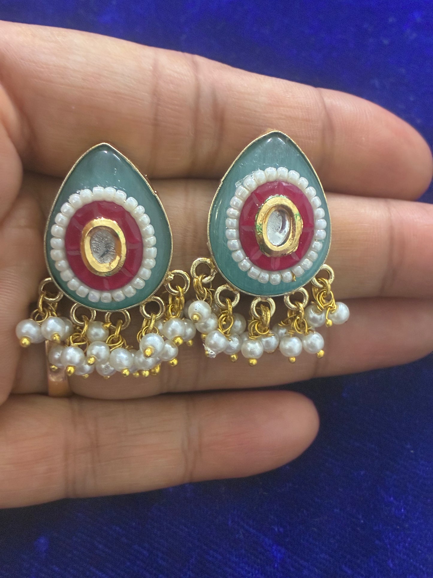 Dua Stone and Brass Earrings