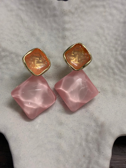 Pink And Orange Square Studs