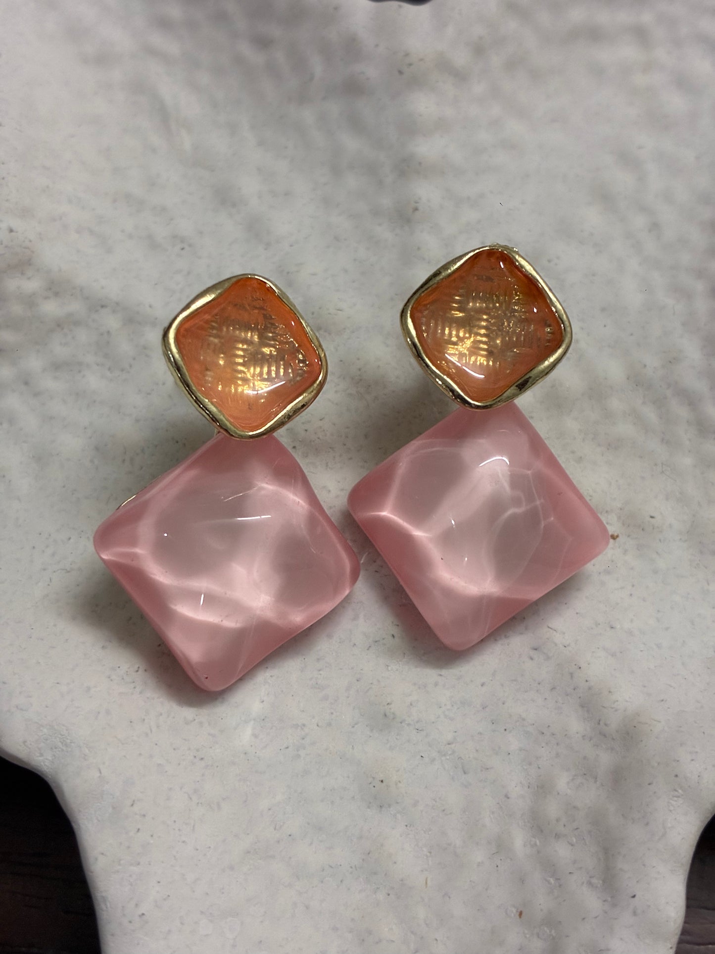Pink And Orange Square Studs