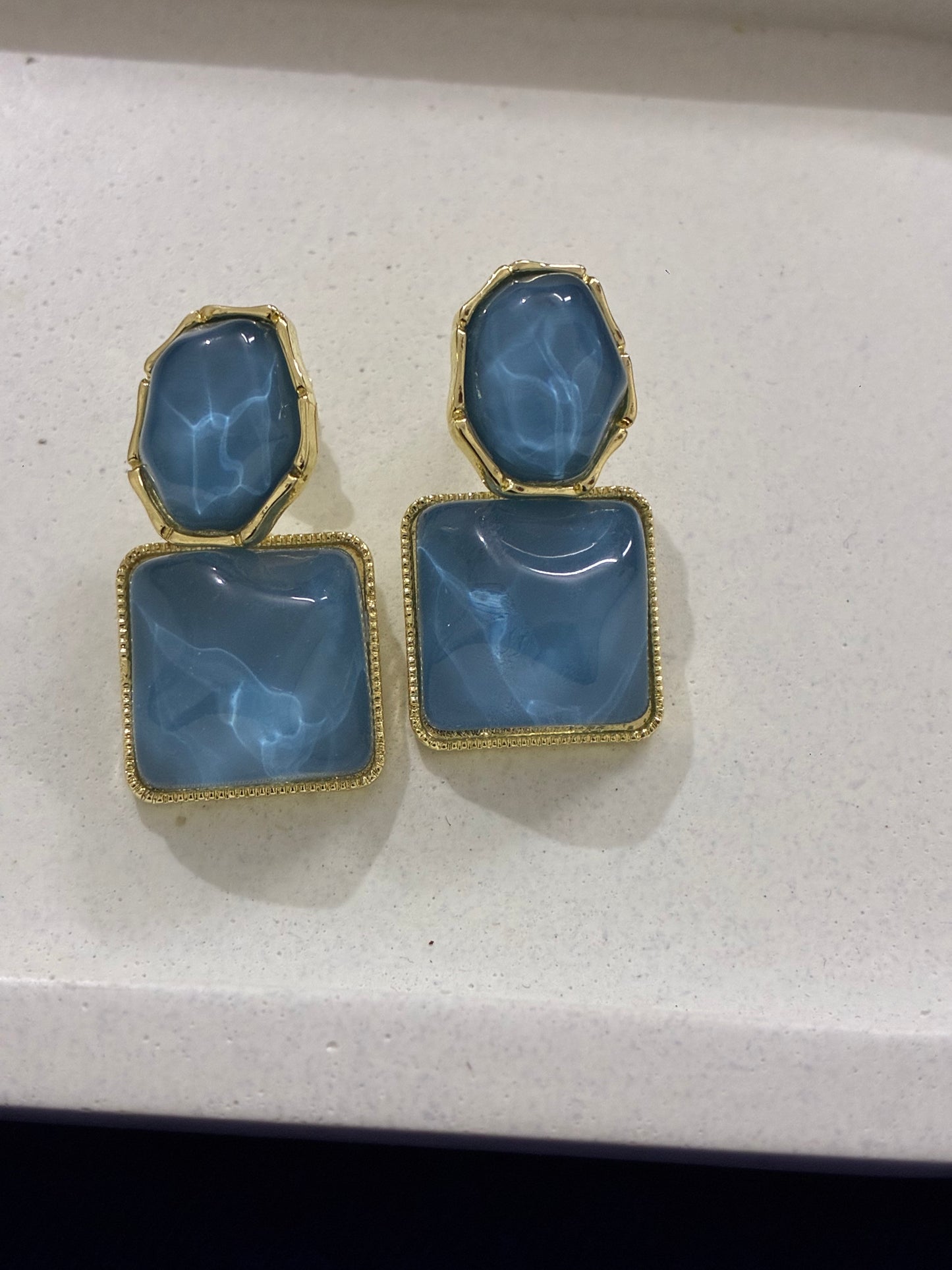Square Drop Blue Studs