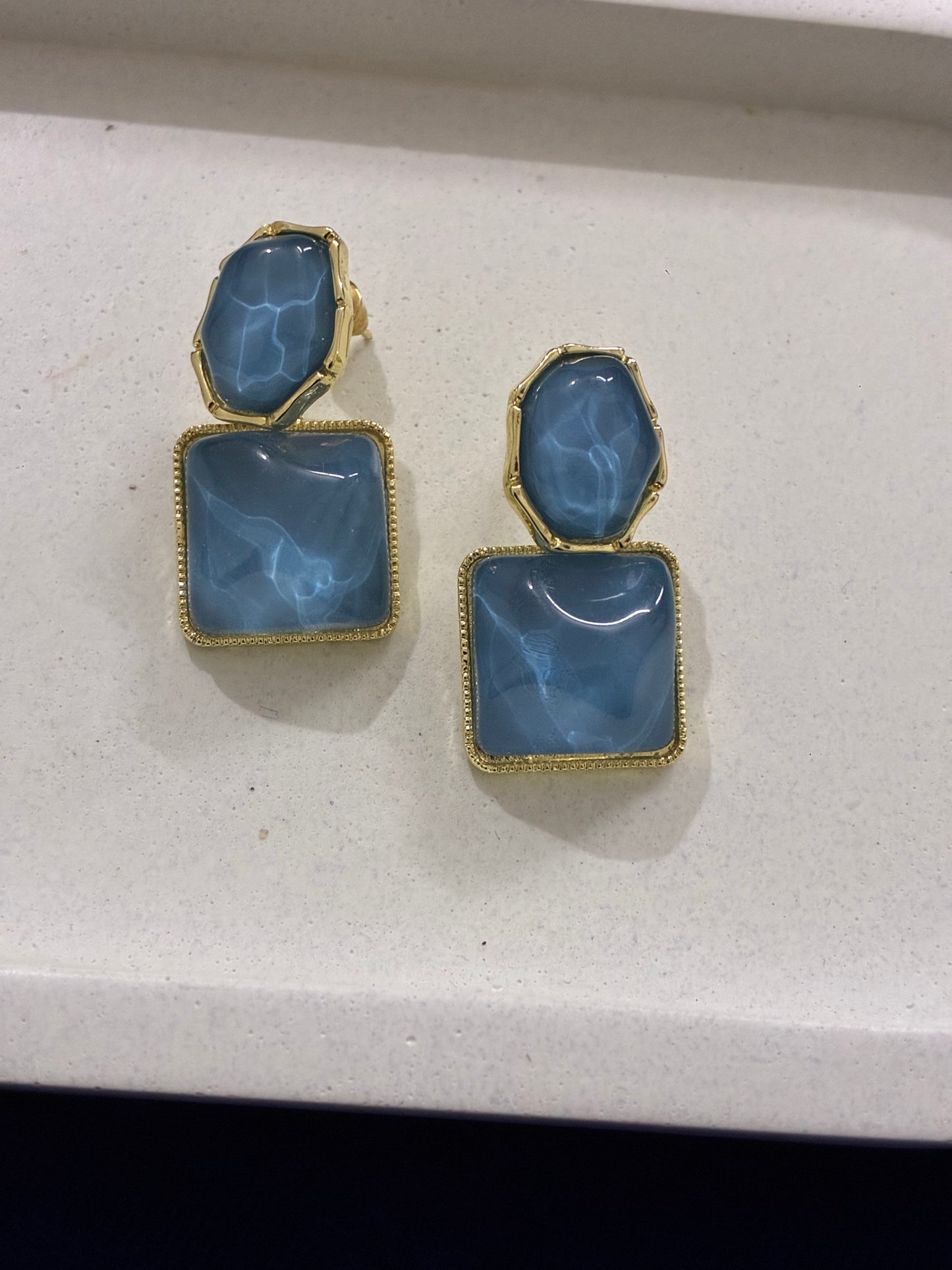 Square Drop Blue Studs
