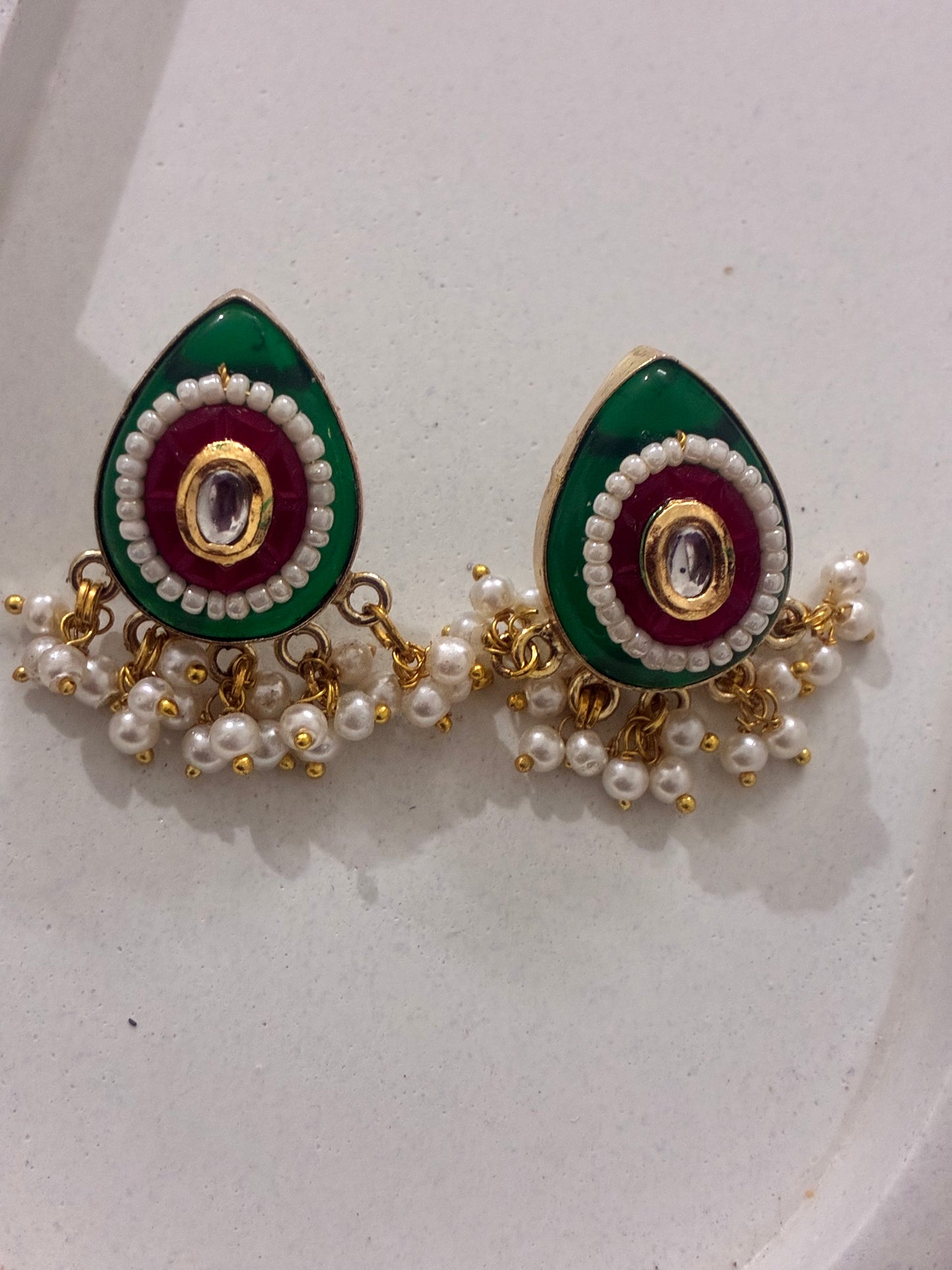 Dua Stone and Brass Earrings