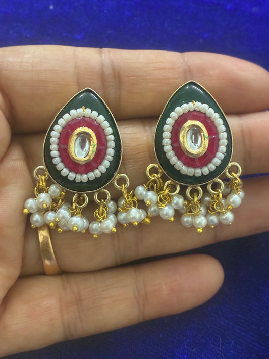 Dua Stone and Brass Earrings
